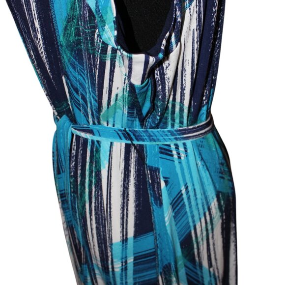 CLEARANCE SALE Nina Leonard Long Maxi w/ Tie Belt Blue Tones, 1X NWOT's - Picture 6 of 13